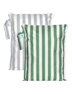 Bumkins Bolsa Impermeable Grande Reutilizable 2pk Rayas Grises y Verdes