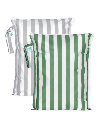 Bumkins Bolsa Impermeable Grande Reutilizable 2pk Rayas Grises y Verdes