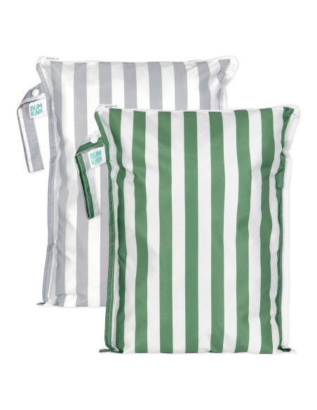 Bumkins Bolsa Impermeable Grande Reutilizable 2pk Rayas Grises y Verdes
