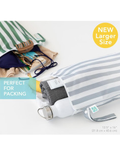 Bumkins Bolsa Impermeable Grande Reutilizable 2pk Rayas Grises y Verdes 2