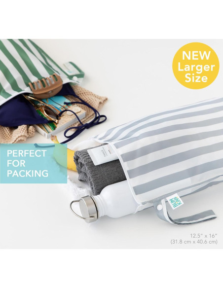 Bumkins Bolsa Impermeable Grande Reutilizable 2pk Rayas Grises y Verdes