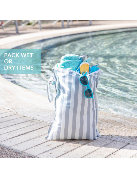 Bumkins Bolsa Impermeable Grande Reutilizable 2pk Rayas Grises y Verdes