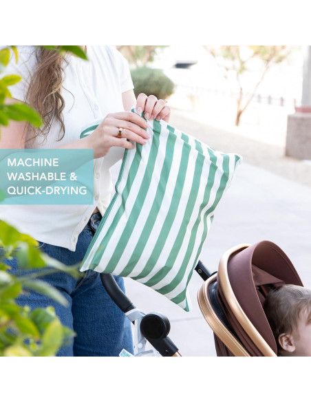 Bumkins Bolsa Impermeable Grande Reutilizable 2pk Rayas Grises y Verdes