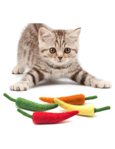 Set de Juguetes Interactivos para Gato Glaciart One - 4 Pcs de Pimientos de Lana con Hierba Gatera