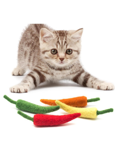 Set de Juguetes Interactivos para Gato Glaciart One - 4 Pcs de Pimientos de Lana con Hierba Gatera