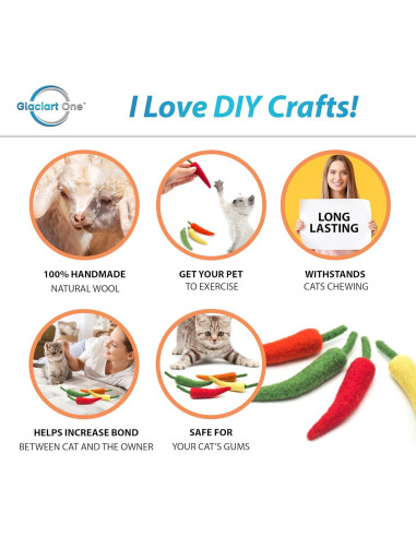 Set de Juguetes Interactivos para Gato Glaciart One - 4 Pcs de Pimientos de Lana con Hierba Gatera