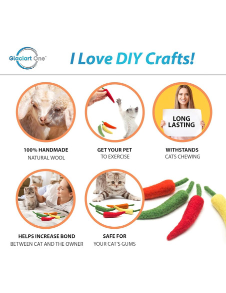 Set de Juguetes Interactivos para Gato Glaciart One - 4 Pcs de Pimientos de Lana con Hierba Gatera