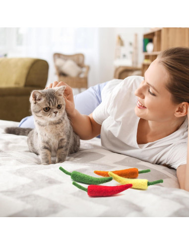 Set de Juguetes Interactivos para Gato Glaciart One - 4 Pcs de Pimientos de Lana con Hierba Gatera