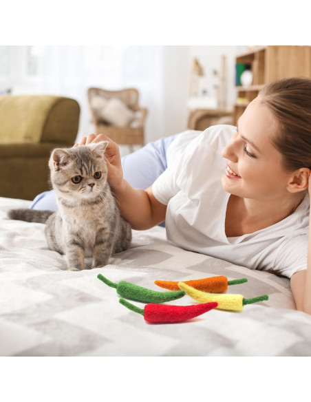 Set de Juguetes Interactivos para Gato Glaciart One - 4 Pcs de Pimientos de Lana con Hierba Gatera