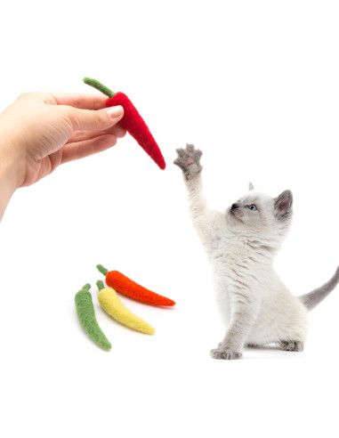 Set de Juguetes Interactivos para Gato Glaciart One - 4 Pcs de Pimientos de Lana con Hierba Gatera