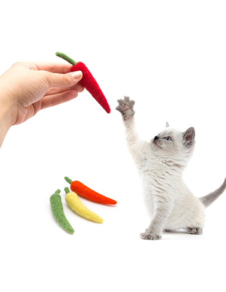 Set de Juguetes Interactivos para Gato Glaciart One - 4 Pcs de Pimientos de Lana con Hierba Gatera