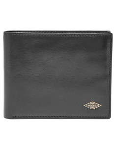 Cartera Bifold de Cuero Genuino Fossil Hayes con Ventana ID