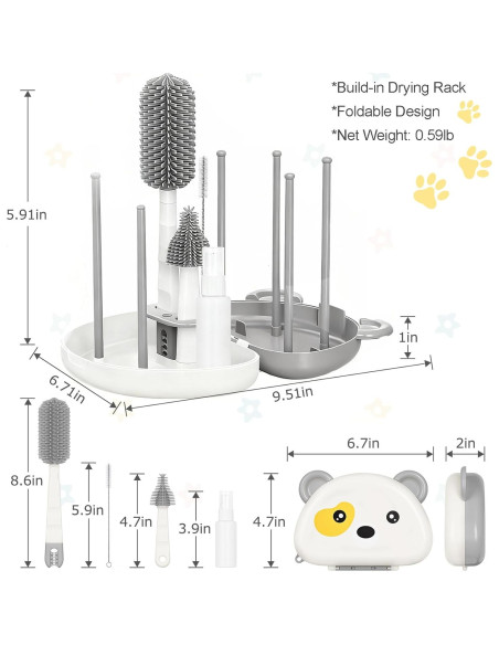 Kit de Limpiador de Biberones CandyHome 7 en 1 Gris