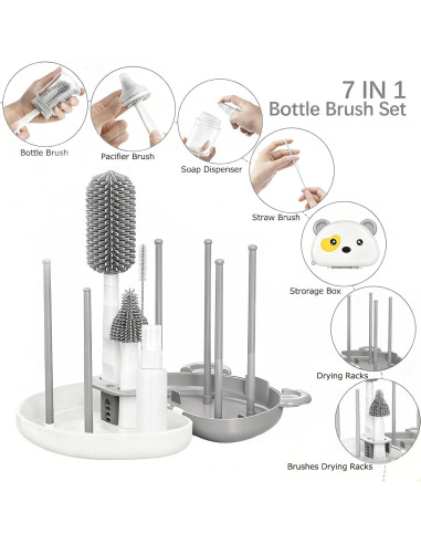 Kit de Limpiador de Biberones CandyHome 7 en 1 Gris