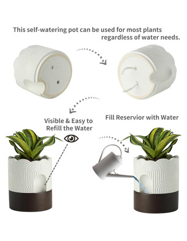 Maceta Autorriego Nihow 15 cm Cerámica Beige y Marrón