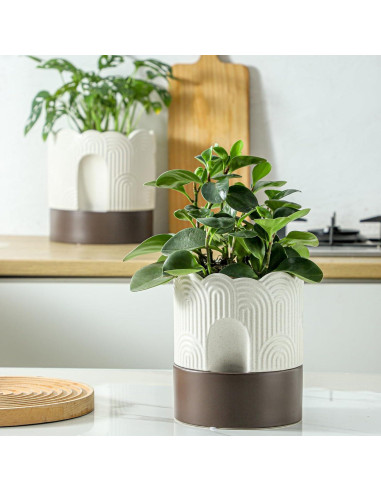 Maceta Autorriego Nihow 15 cm Cerámica Beige y Marrón
