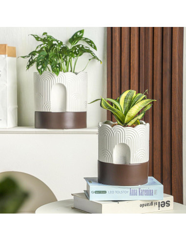 Maceta Autorriego Nihow 15 cm Cerámica Beige y Marrón