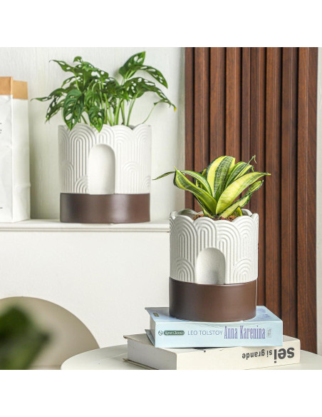 Maceta Autorriego Nihow 15 cm Cerámica Beige y Marrón