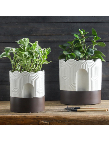 Maceta Autorriego Nihow 15 cm Cerámica Beige y Marrón