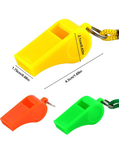 3 Silbatos de Plástico KINBOM con Cordón - Sonido Fuerte 2