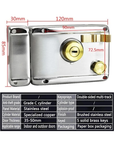 Cerradura de Pestillo Vertical FARFELLNY con Llave - 132x85mm