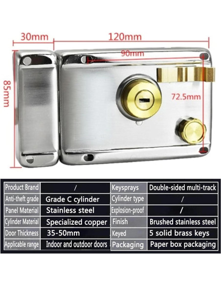 Cerradura de Pestillo Vertical FARFELLNY con Llave - 132x85mm