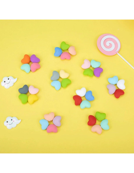 40 Perlas de Silicona Corazón Qusmeiyici Multicolor para Manualidades