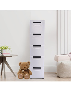 Cómoda Estrecha 5 Cajones SHOUMANUAL Blanco 84cm 2