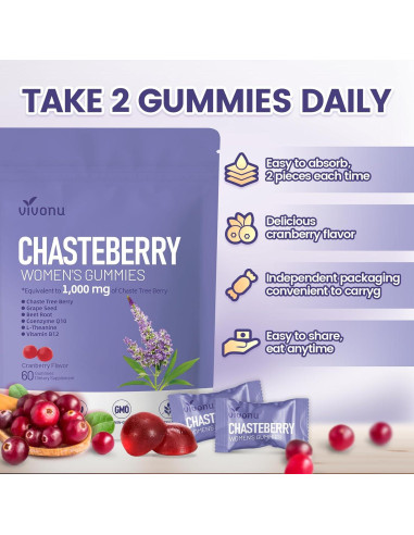 Suplemento VivoNu Gominolas Vitex Chasteberry 1000mg 120 Unidades
