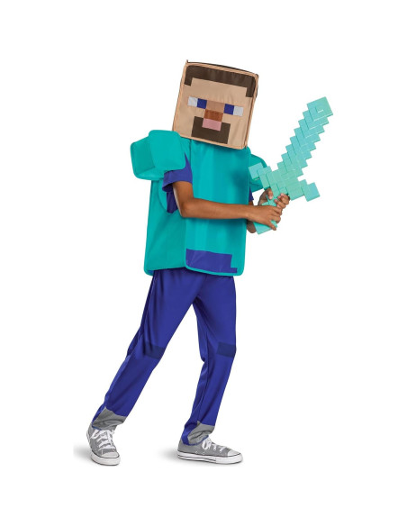 Disfraz de Steve de Minecraft para Niños - Licenciado, Tamaño S