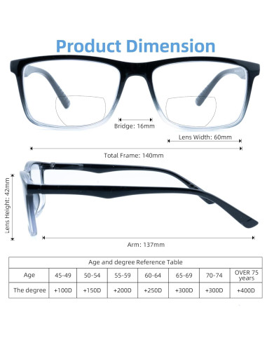 Gafas de lectura bifocales Wenzhou 1.0x con filtro azul