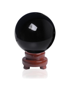 Bola de Cristal Negra 120mm LONGWIN con Soporte de Madera