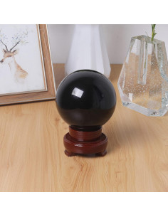 Bola de Cristal Negra 120mm LONGWIN con Soporte de Madera 2
