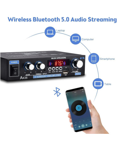 Amplificador de Audio Estéreo Bluetooth Daakro AK35, 200W