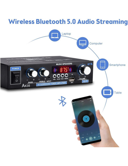 Amplificador de Audio Estéreo Bluetooth Daakro AK35, 200W