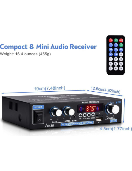 Amplificador de Audio Estéreo Bluetooth Daakro AK35, 200W