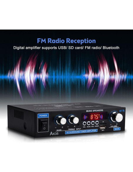 Amplificador de Audio Estéreo Bluetooth Daakro AK35, 200W