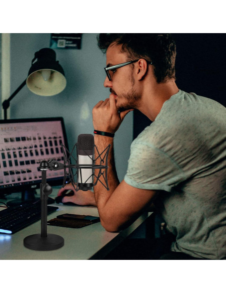 Soporte de Micrófono Geekria Telescópico Ajustable Negro