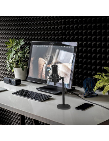 Soporte de Micrófono Geekria Telescópico Ajustable Negro