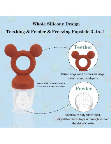 Extractor de Frutas para Bebés HAOBAOBEI con 3 Tetinas Silicona