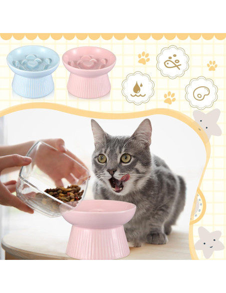 Cuencos Elevados para Gatos Layhit de Cerámica 15x9cm 2 Piezas