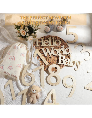 15 Tarjetas de Hitos Mensuales de Madera para Bebés