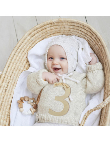 15 Tarjetas de Hitos Mensuales de Madera para Bebés