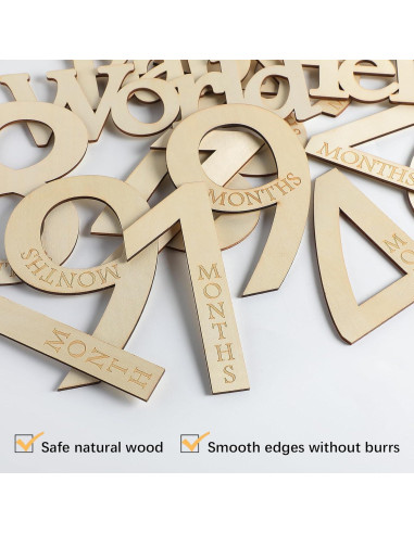 15 Tarjetas de Hitos Mensuales de Madera para Bebés