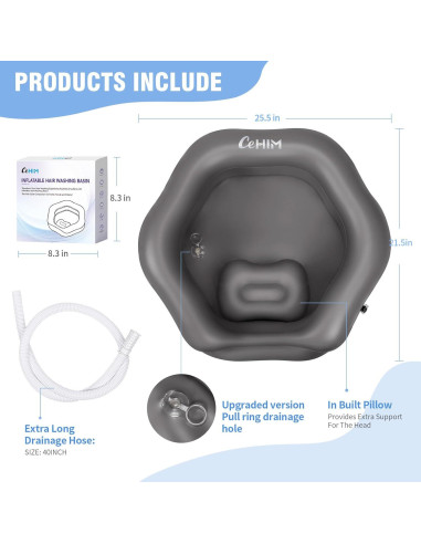 Bañera Inflable de Champú Cehim - Tamaño Grande, Gris, Forma de Pétalo