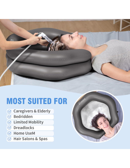 Bañera Inflable de Champú Cehim - Tamaño Grande, Gris, Forma de Pétalo