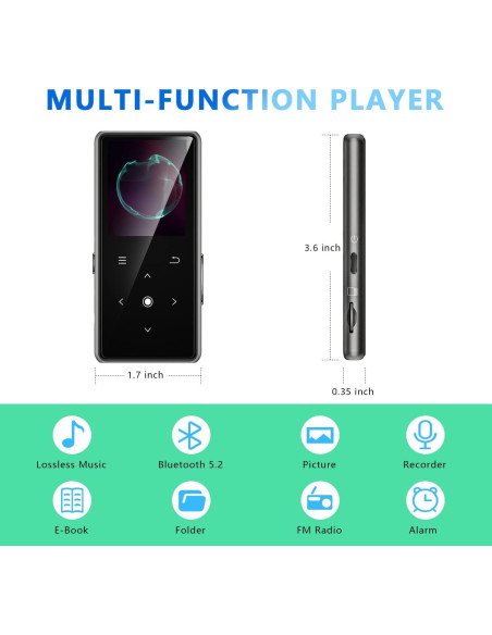 Reproductor MP3 AiMoonsa 64GB Bluetooth 5.2 Altavoz HD