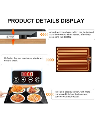 Bandeja Calentadora Eléctrica QEGOON 51x38cm con Termostato