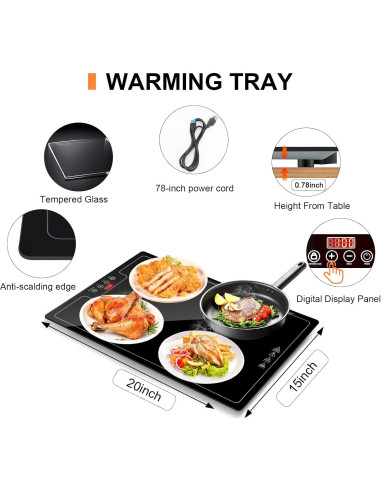 Bandeja Calentadora Eléctrica QEGOON 51x38cm con Termostato