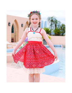 Vestido de Princesa COTRIO para Niñas 3T Rojo Beige con Accesorios 2